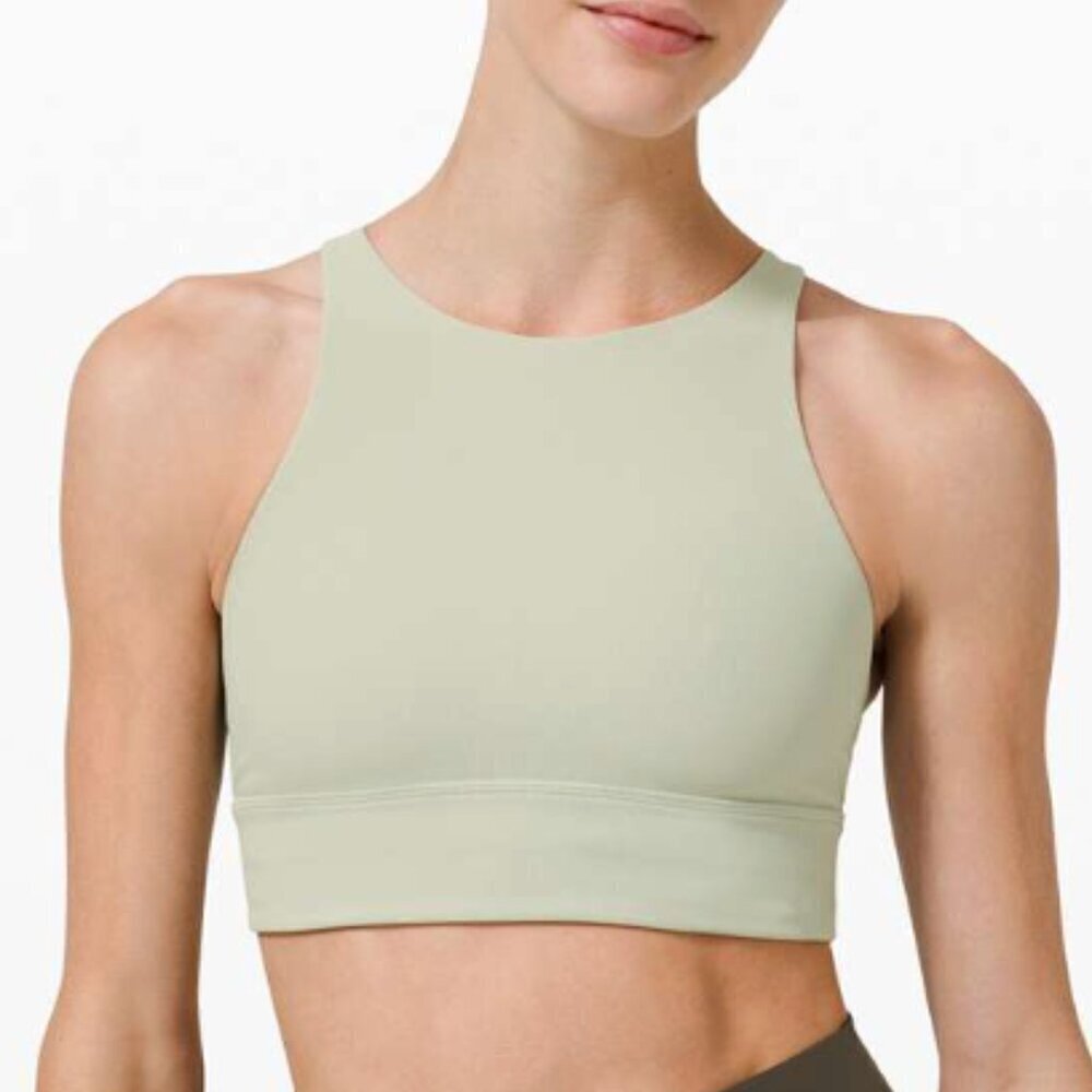 Lululemon Energy Bra High Neck Long Line Ribbed Green Fern Size 6
